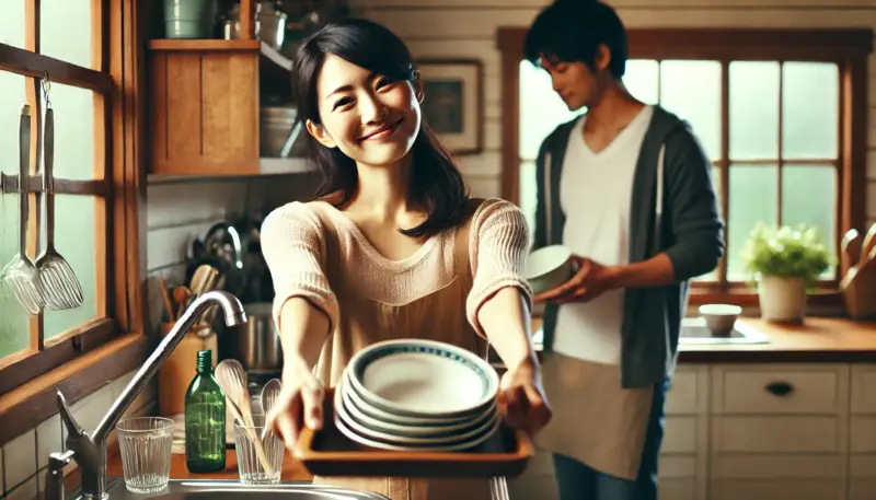 食器洗いする夫婦イメージ