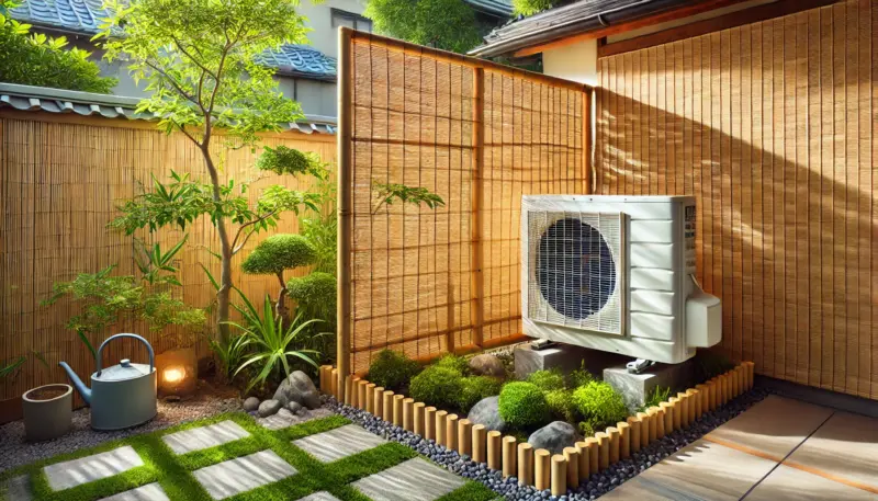 室外機をよしずで日陰にするイメージ