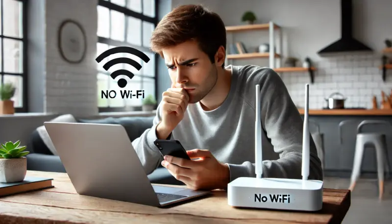 Wi-Fiルーターの回線に悩む男性イメージ